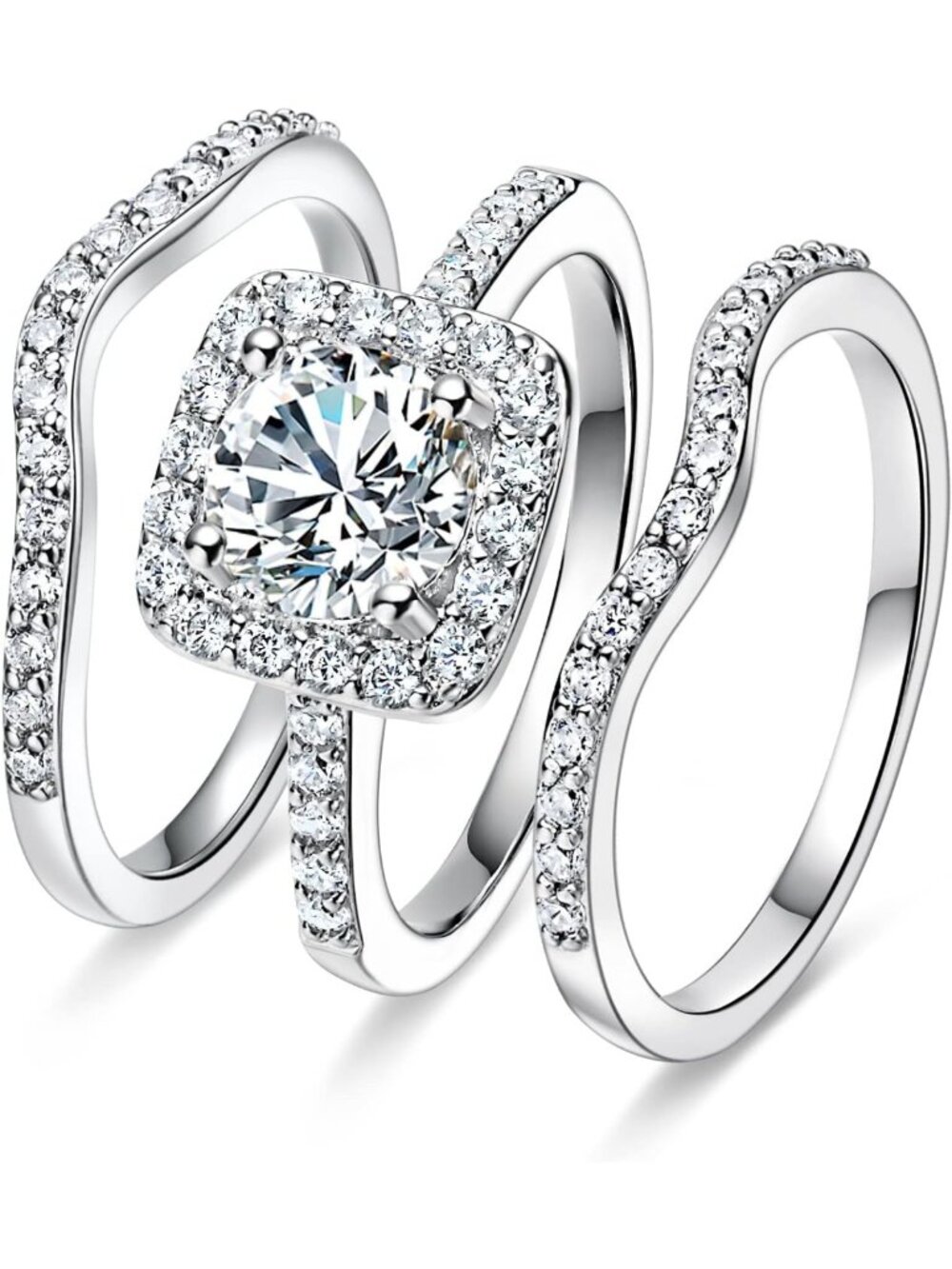 Elegant 18K White Gold Plated Halo Engagement Ring with Cubic Zirconia - Women's